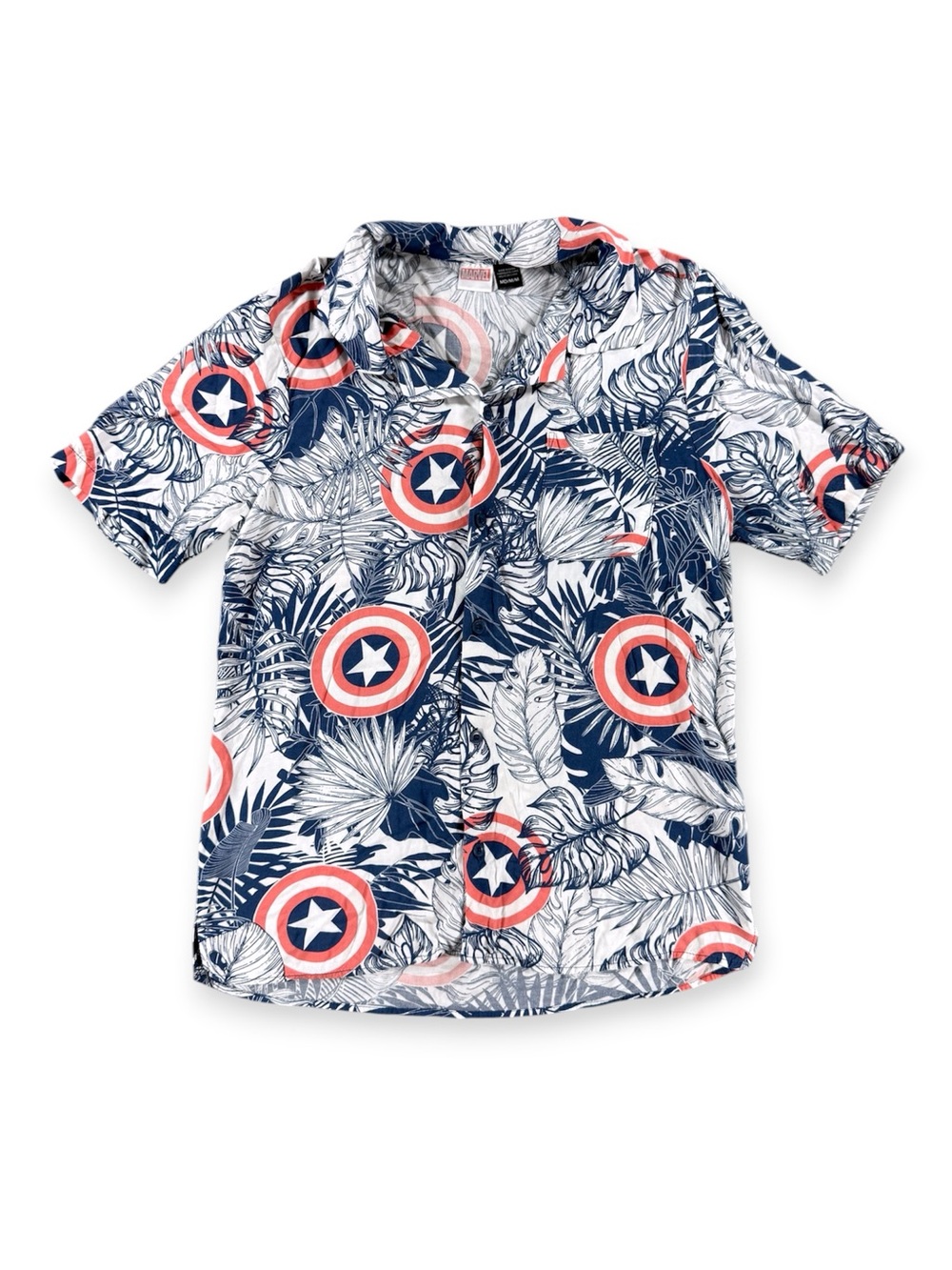 Marvel Captain America Hawaiian Shirt in Navy, White & Red - Size M
